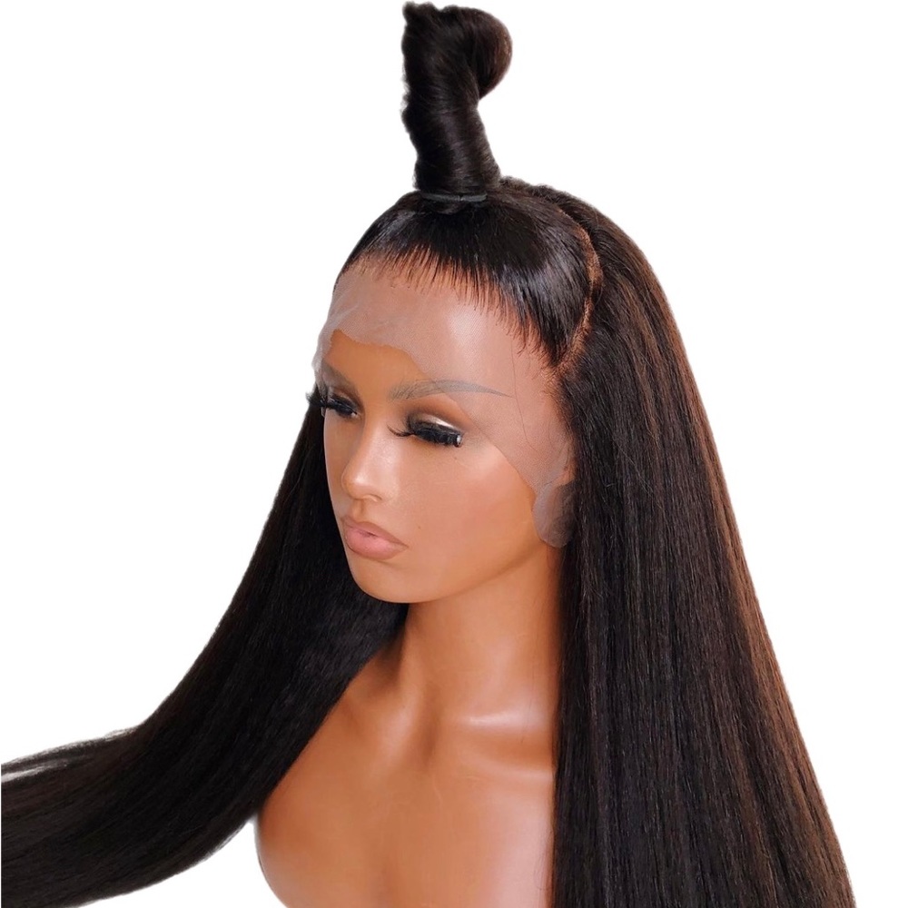 28” Black Yaki Straight Human Hair Frontal Wig